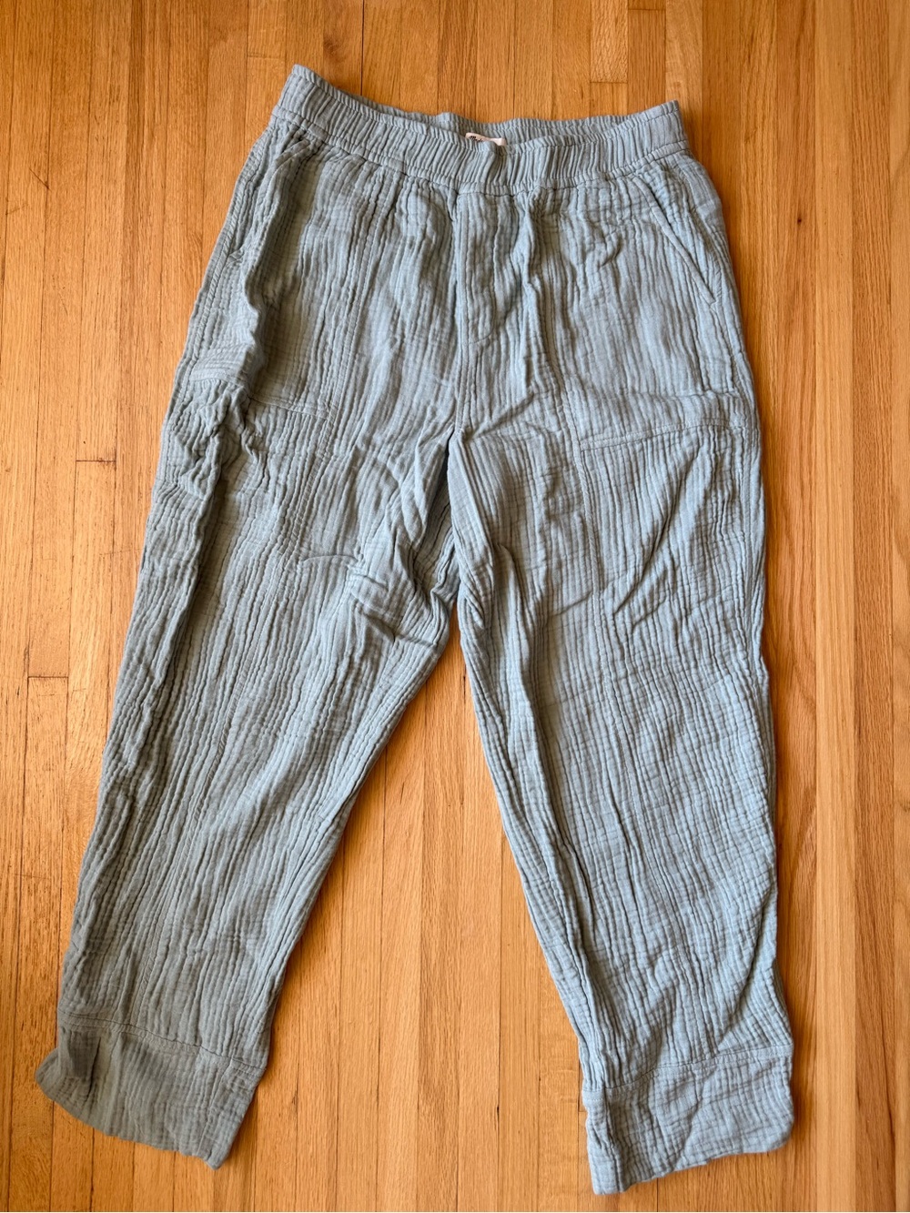 Light Gray-Blue Women’s Crinkled Cotton Relaxed Pants